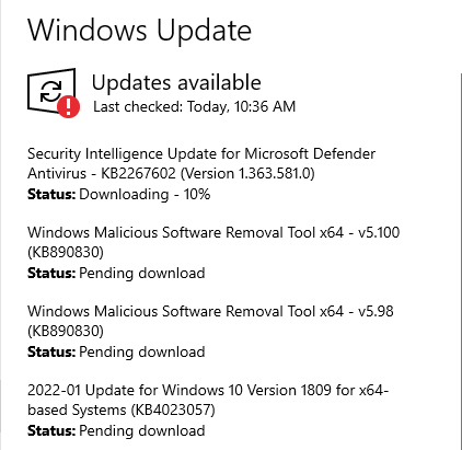 unexpected update